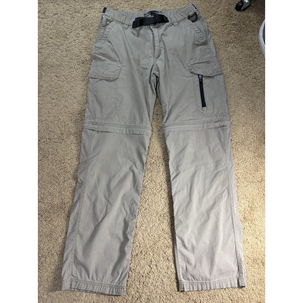 B.C. Clothing Convertible Pants Mens 32 Brown Cargo Pocket Belted Outdoor Hiking